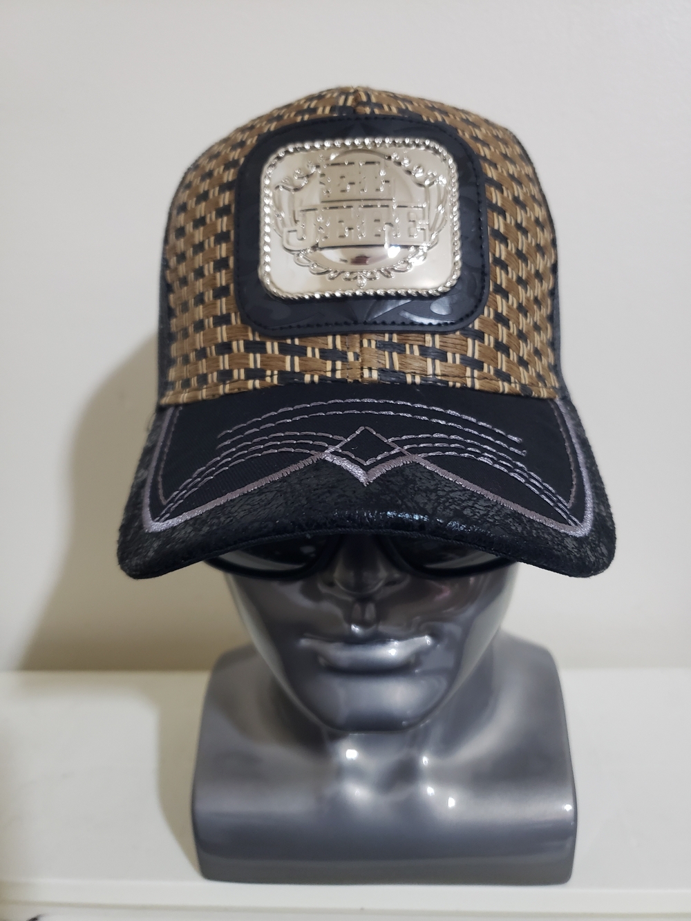 EL JEFE Men's Brown Woven Trucker Cap with Black Visor